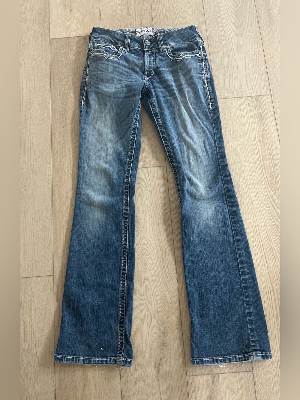 Ariat REAL Mid Rise Entwined Boot Cut Jeans Marine Blue 29 Long Stretch Denim